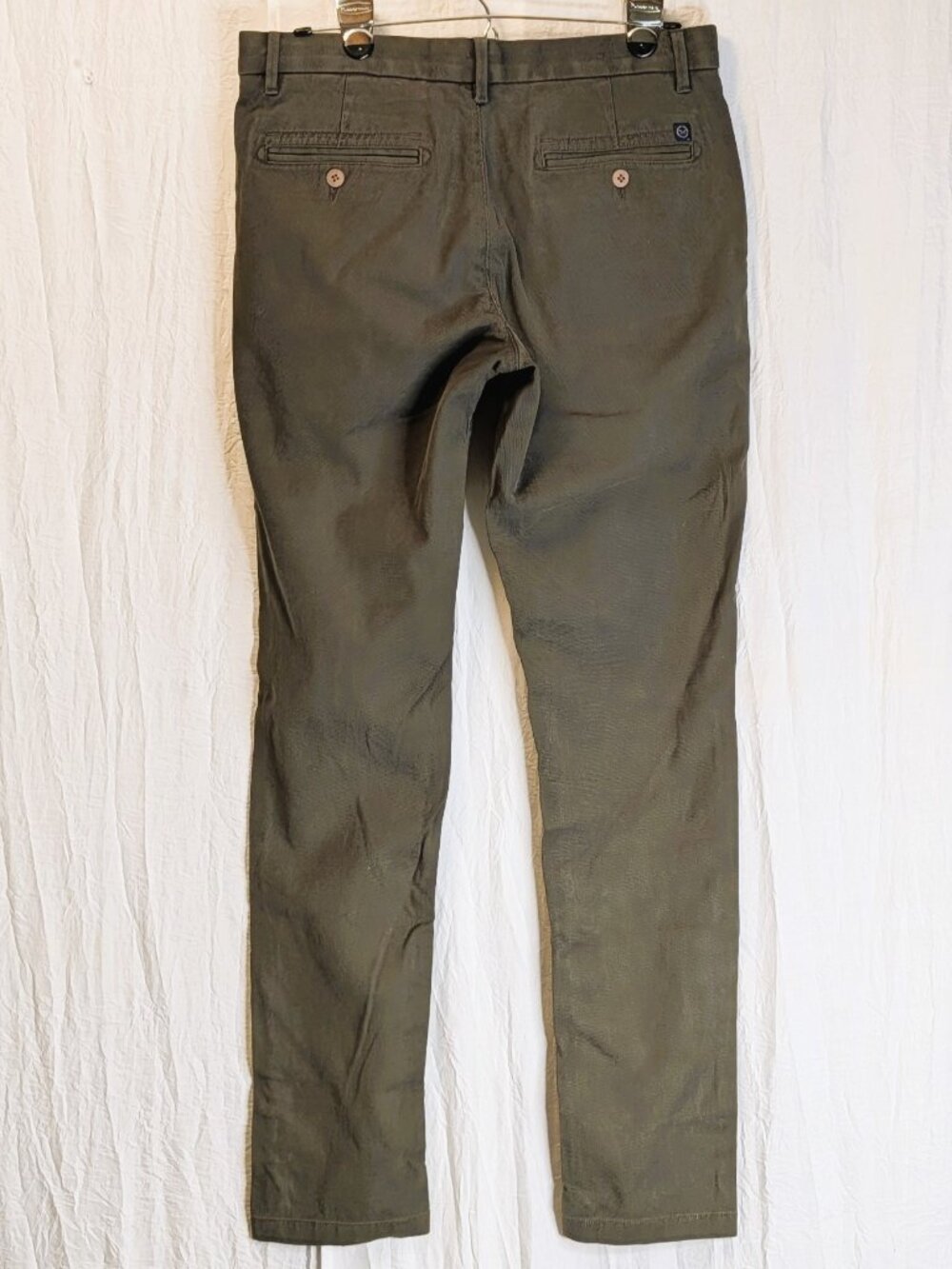 Scullers Mens Yarn-Dyed (Y/D) Dobby Chinos Olive Green & Black 32 Navigator Fit